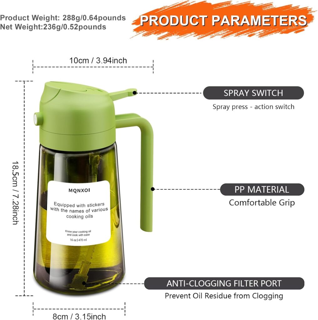 2 in 1 Glass Oil Sprayer Dispenser, 470ml Glass Olive Oil Sprayer,Cooking Oil Sprayer,Salad,16oz Oil Sprayer for Oil Bottle - Kitchen Gadgets 2 in 1 Glass Oil Sprayer Dispenser, 470ml Glass Olive Oil Sprayer,Cooking Oil Sprayer,Salad,16oz Oil Sprayer for Oil Bottle - Kitchen Gadgets