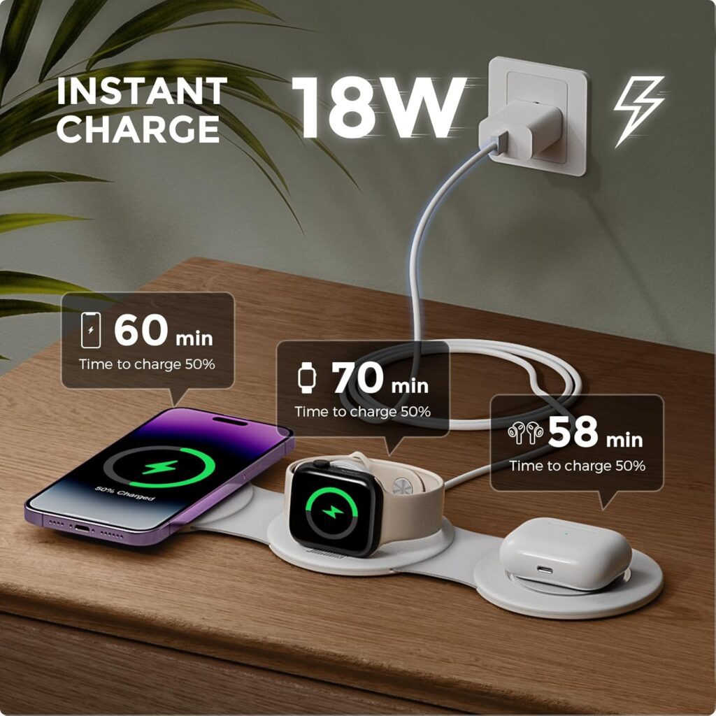 3 in 1 Charging Station for Apple Multiple Devices, Foldable Travel Wireless Charger 18W for iPhone 16 15 14 13 Pro Max Plus Apple Watch Series/Airpods 3 in 1 Charging Station for Apple Multiple Devices, Foldable Travel Wireless Charger 18W for iPhone 16 15 14 13 Pro Max Plus Apple Watch Series/Airpods