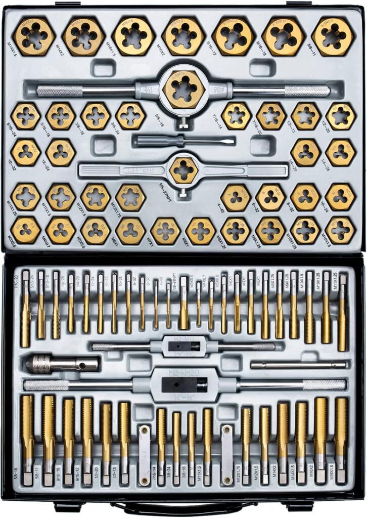 60-Pc Master Tap and Die Set - Include SAE Inch Size #4 to 1/2” and Metric Size M3 to M12, Coarse and Fine Threads | Essential Threading Rethreading Tool Kit with Complete Accessories and Storage Case 60-Pc Master Tap and Die Set - Include SAE Inch Size #4 to 1/2” and Metric Size M3 to M12, Coarse and Fine Threads | Essential Threading Rethreading Tool Kit with Complete Accessories and Storage Case