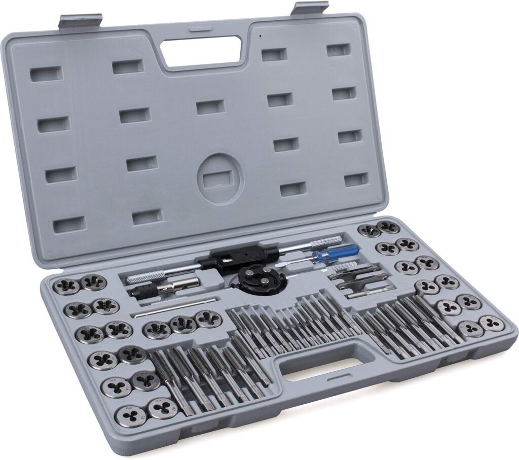 60-Pc Master Tap and Die Set - Include SAE Inch Size #4 to 1/2” and Metric Size M3 to M12, Coarse and Fine Threads | Essential Threading Rethreading Tool Kit with Complete Accessories and Storage Case 60-Pc Master Tap and Die Set - Include SAE Inch Size #4 to 1/2” and Metric Size M3 to M12, Coarse and Fine Threads | Essential Threading Rethreading Tool Kit with Complete Accessories and Storage Case
