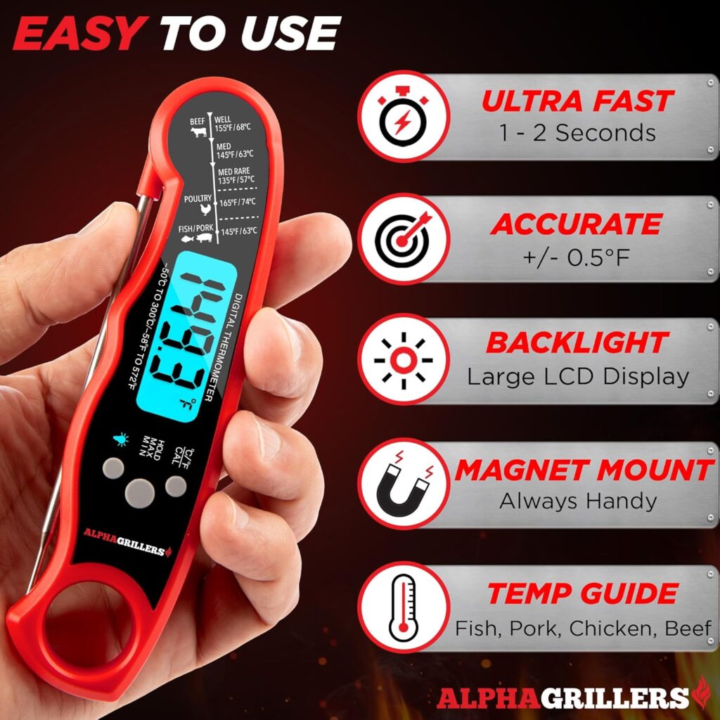 Alpha Grillers Meat Thermometer Digital - Instant Read Food Thermometer for Cooking Grilling Air Fryer Griddle Probe Kitchen Gadgets Essentials BBQ Accessories Grill Gifts for Men Him Dad Fathers Day Alpha Grillers Meat Thermometer Digital - Instant Read Food Thermometer for Cooking Grilling Air Fryer Griddle Probe Kitchen Gadgets Essentials BBQ Accessories Grill Gifts for Men Him Dad Fathers Day