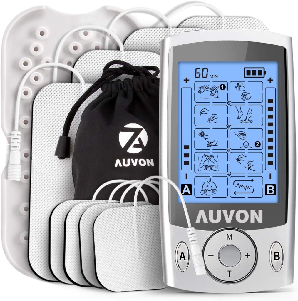 AUVON Dual Channel TENS Unit Muscle Stimulator Machine with 20 Modes, 2 and 2x4 TENS Unit Electrode Pads AUVON Dual Channel TENS Unit Muscle Stimulator Machine with 20 Modes, 2 and 2x4 TENS Unit Electrode Pads
