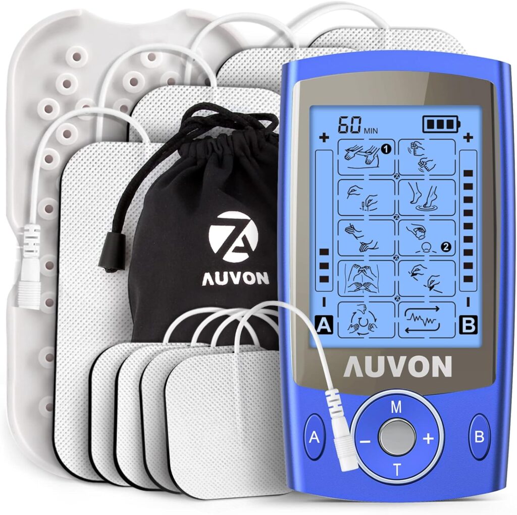 AUVON Dual Channel TENS Unit Muscle Stimulator Machine with 20 Modes, 2 and 2x4 TENS Unit Electrode Pads AUVON Dual Channel TENS Unit Muscle Stimulator Machine with 20 Modes, 2 and 2x4 TENS Unit Electrode Pads
