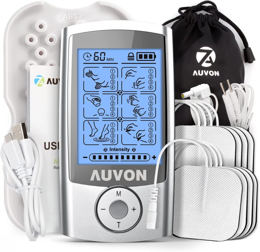 AUVON Rechargeable TENS Unit Muscle Stimulator, 24 Modes 4th Gen TENS Machine with 8pcs 2x2 Premium Electrode Pads for Pain Relief AUVON Rechargeable TENS Unit Muscle Stimulator, 24 Modes 4th Gen TENS Machine with 8pcs 2x2 Premium Electrode Pads for Pain Relief