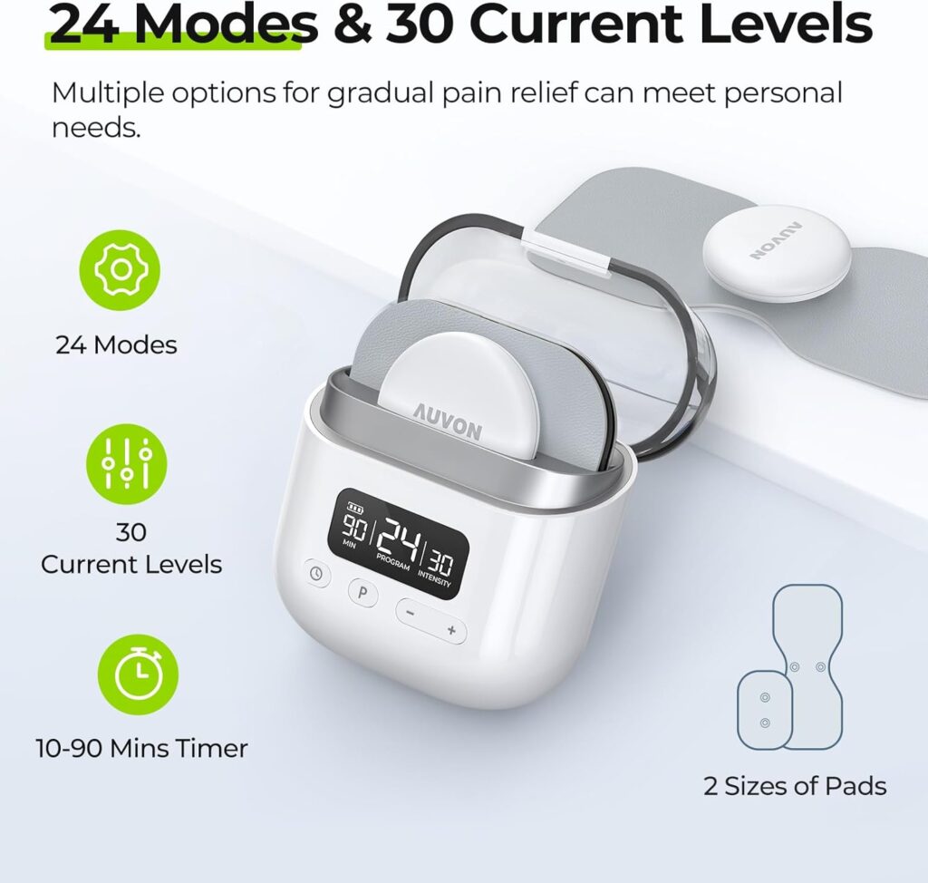 AUVON Wireless 24 Modes TENS Unit Muscle Stimulator for Pain Relief, Smart Rechargeable TENS Machine with Dual Size 6 TENS Pads for Physical Therapy, Pocket-Size TENS Device for Shoulder Back Pain AUVON Wireless 24 Modes TENS Unit Muscle Stimulator for Pain Relief, Smart Rechargeable TENS Machine with Dual Size 6 TENS Pads for Physical Therapy, Pocket-Size TENS Device for Shoulder Back Pain