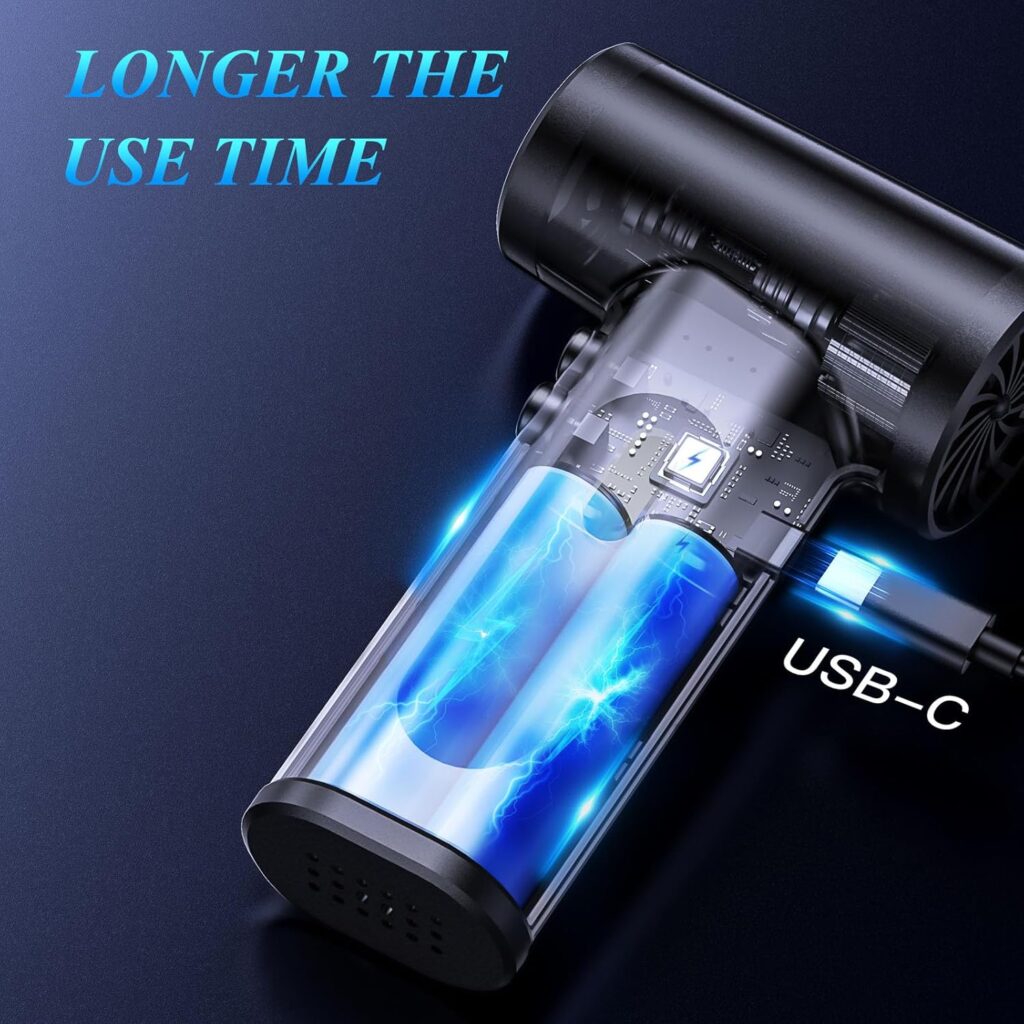 Compressed Air Duster, 3 Gear to 51000RPM Cordless Electric Air Duster, 6000mAh Rechargeable Air Blower with LED Light for Laptop Computer Keyboard Cleaning Pet Hair Replaces Compressed Air Can (68W)