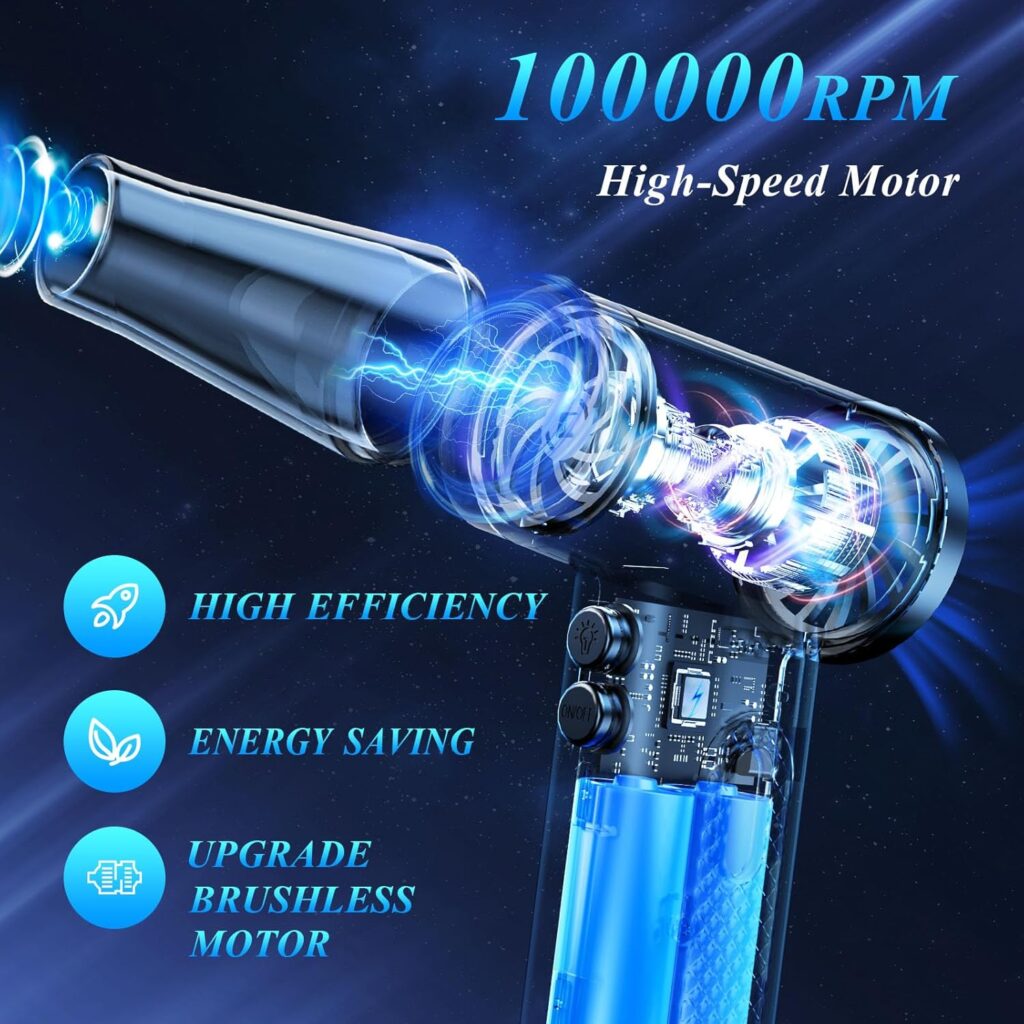 Compressed Air Duster, 3 Gear to 51000RPM Cordless Electric Air Duster, 6000mAh Rechargeable Air Blower with LED Light for Laptop Computer Keyboard Cleaning Pet Hair Replaces Compressed Air Can (68W)