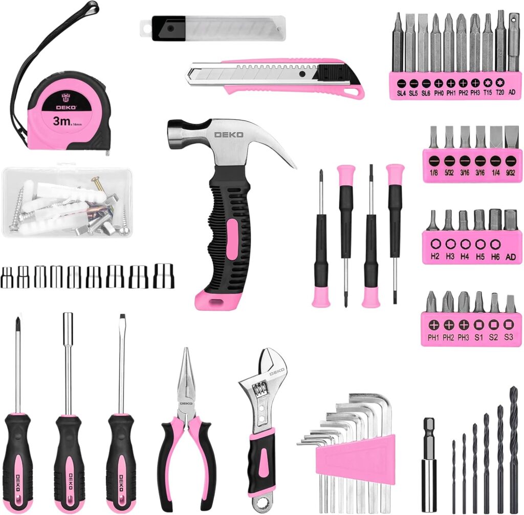 DEKOPRO Drill Set: Tool Set with 8V Pink Cordless Drill, Home Tool Kit with Drill, Hand Tool Kits for Women 126 Piece DEKOPRO Drill Set: Tool Set with 8V Pink Cordless Drill, Home Tool Kit with Drill, Hand Tool Kits for Women 126 Piece