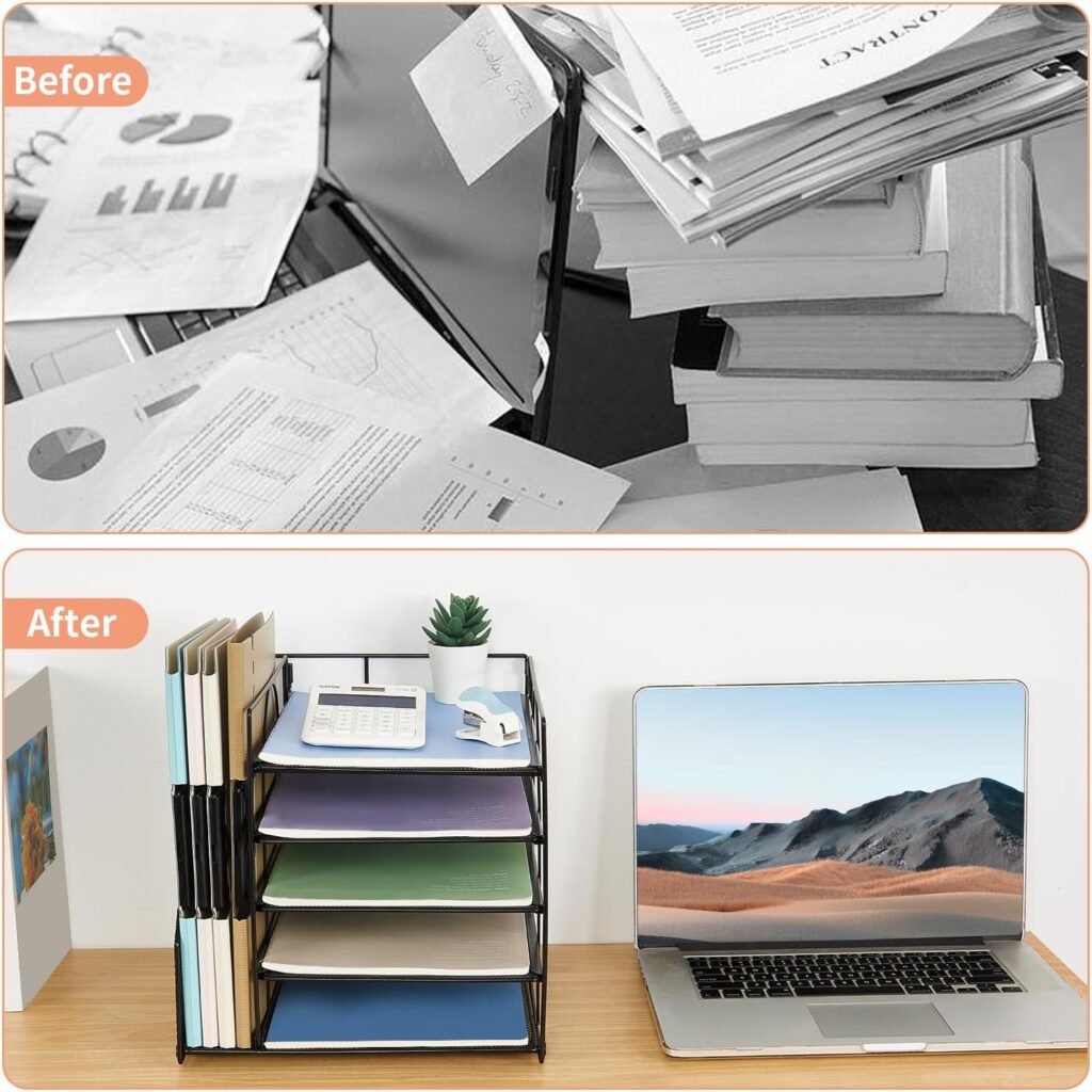 Desk Organizers and Accessories, 5-Tier Paper Letter Tray Organizer with File Holder, Desktop Organizer for Office Supplies, Office Desk Accessories Workspace (Rose Gold) Desk Organizers and Accessories, 5-Tier Paper Letter Tray Organizer with File Holder, Desktop Organizer for Office Supplies, Office Desk Accessories Workspace (Rose Gold)