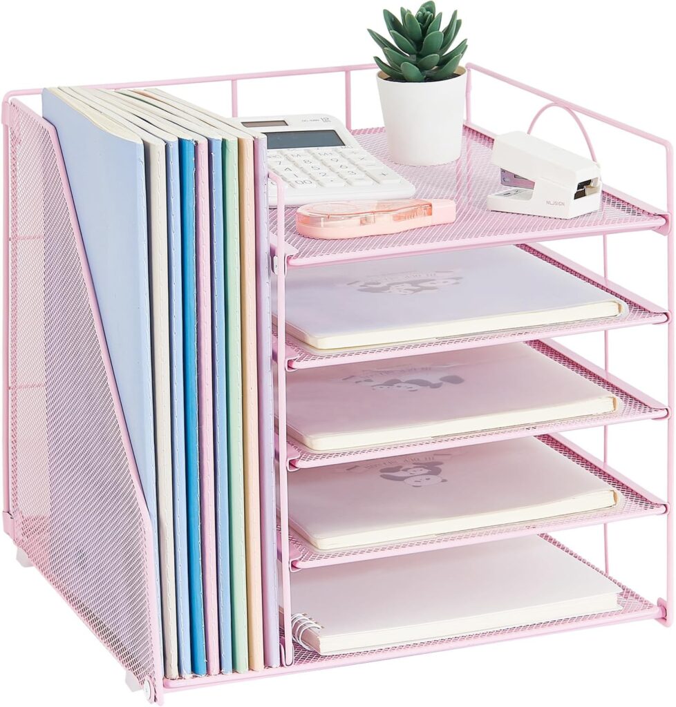 Desk Organizers and Accessories, 5-Tier Paper Letter Tray Organizer with File Holder, Desktop Organizer for Office Supplies, Office Desk Accessories Workspace (Rose Gold) Desk Organizers and Accessories, 5-Tier Paper Letter Tray Organizer with File Holder, Desktop Organizer for Office Supplies, Office Desk Accessories Workspace (Rose Gold)