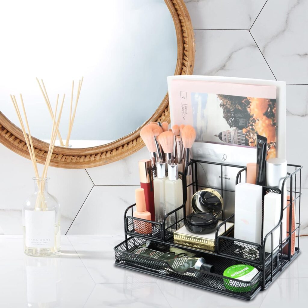 Desk Organizers Caddy and Accessories with 7 Compartments + Pen Holder / 72 Clips Set, Drawer, Black Mesh Office Supplies Desktop Organizer for Home, Office Ect Desk Organizers Caddy and Accessories with 7 Compartments + Pen Holder / 72 Clips Set, Drawer, Black Mesh Office Supplies Desktop Organizer for Home, Office Ect