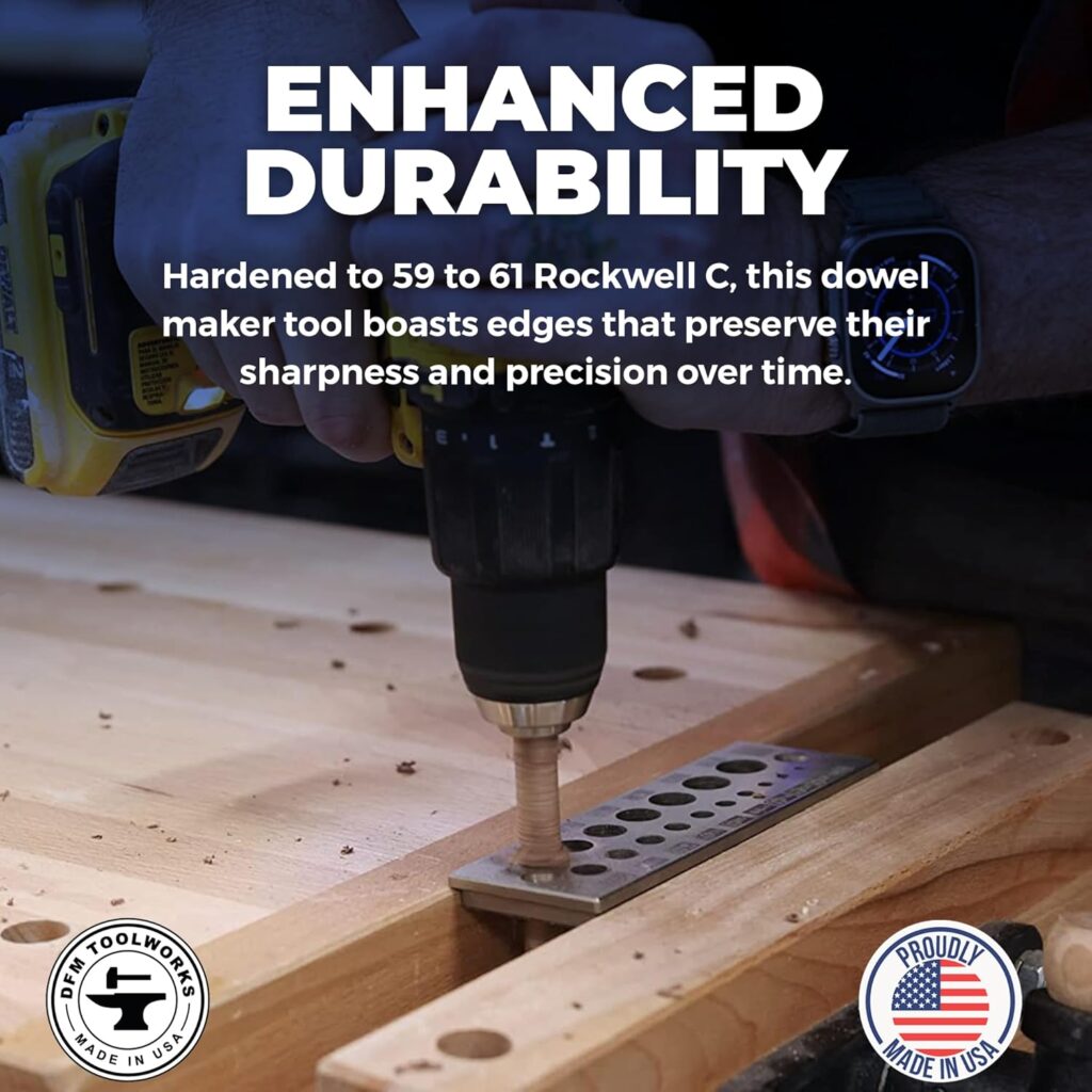 Doweling Tool - Premium Dowel Maker Tool, Versatile Dowel Plate, High-Grade A2 Steel for Woodworking, Made in USA - English 17 Holes, Multi-Size Doweling Tool - Premium Dowel Maker Tool, Versatile Dowel Plate, High-Grade A2 Steel for Woodworking, Made in USA - English 17 Holes, Multi-Size