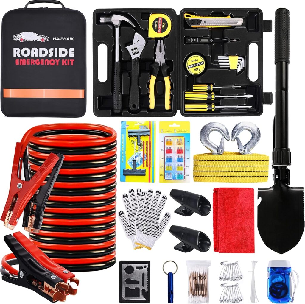 Emergency Roadside Kit for Car,Emergency Kits for Vehicles,Safety Kits for Cars, Car Jumper Cables Kit(11.8 Foot Upgrade) 124 Pcs,Tow Strap, Folding Survival Shovel,Car Tool Kit Emergency Roadside Kit for Car,Emergency Kits for Vehicles,Safety Kits for Cars, Car Jumper Cables Kit(11.8 Foot Upgrade) 124 Pcs,Tow Strap, Folding Survival Shovel,Car Tool Kit