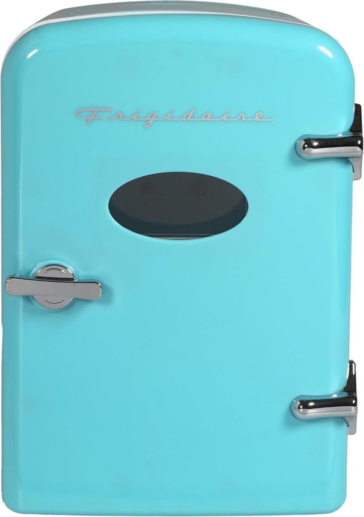 Frigidaire Red Mini Personal Fridge Cooler, 1 Gal Capacity fits Six Cans, Includes Plugs for Home Outlet DC Charger - 9.84 D x 7.09 W x 10.35 H Frigidaire Red Mini Personal Fridge Cooler, 1 Gal Capacity fits Six Cans, Includes Plugs for Home Outlet DC Charger - 9.84 D x 7.09 W x 10.35 H