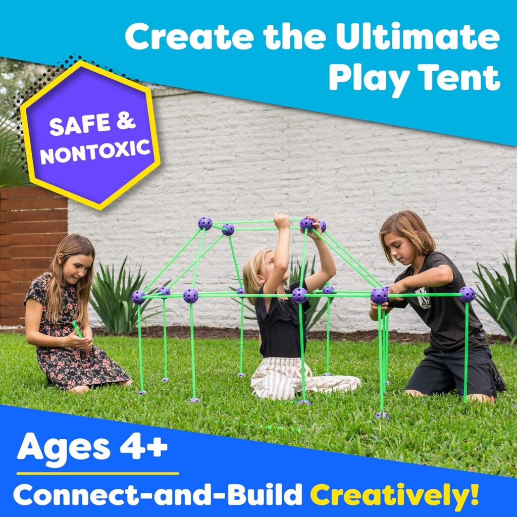 Fun Forts Glow Fort Building Kit for Kids - 81 Pack Glow in The Dark STEM Building Toys Indoor Outdoor Play Tent for Kids Construction Toys with 53 Rods and 28 Spheres Fun Forts Glow Fort Building Kit for Kids - 81 Pack Glow in The Dark STEM Building Toys Indoor Outdoor Play Tent for Kids Construction Toys with 53 Rods and 28 Spheres