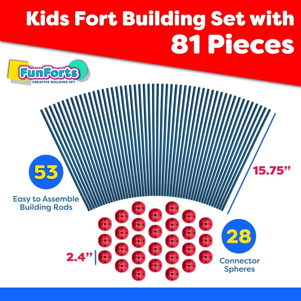 Fun Forts Glow Fort Building Kit for Kids - 81 Pack Glow in The Dark STEM Building Toys Indoor Outdoor Play Tent for Kids Construction Toys with 53 Rods and 28 Spheres Fun Forts Glow Fort Building Kit for Kids - 81 Pack Glow in The Dark STEM Building Toys Indoor Outdoor Play Tent for Kids Construction Toys with 53 Rods and 28 Spheres
