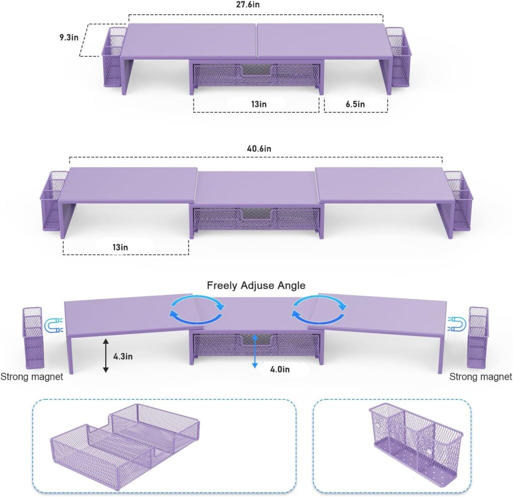 gianotter Dual Monitor Stand Riser, Desk Organizer With Drawer and 2 Pen Holders, Desk Accessories Workspace Organizers, Monitor Stand for Desk, Office Decor Essentials (Purple) gianotter Dual Monitor Stand Riser, Desk Organizer With Drawer and 2 Pen Holders, Desk Accessories Workspace Organizers, Monitor Stand for Desk, Office Decor Essentials (Purple)