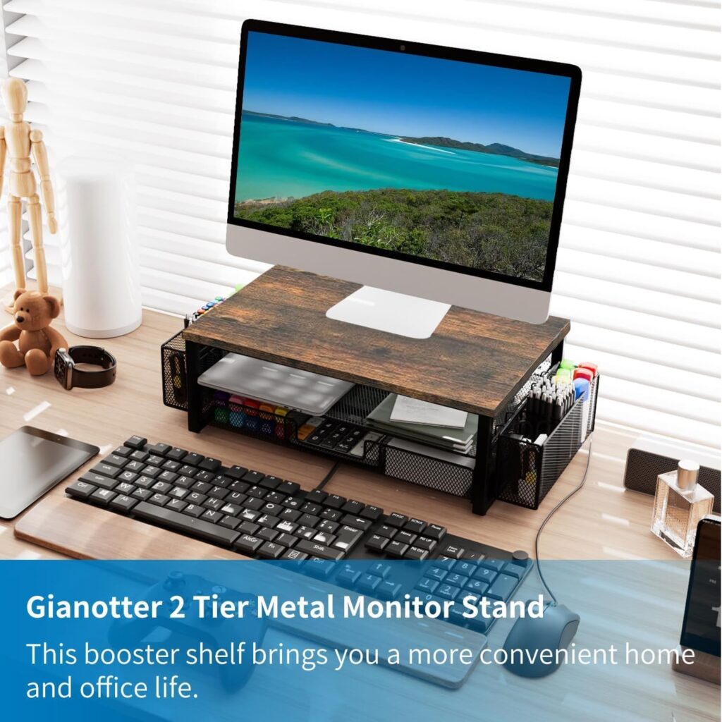 gianotter Monitor Stand Riser, Desk Organizer with Drawer and Pen Holder, 2-Tier Computer Stand, Office Desk Accessories, Office Organization(Wood) gianotter Monitor Stand Riser, Desk Organizer with Drawer and Pen Holder, 2-Tier Computer Stand, Office Desk Accessories, Office Organization(Wood)