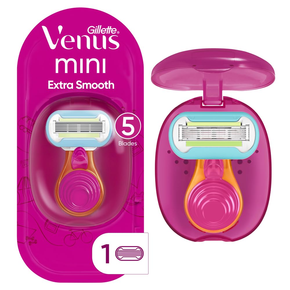 Gillette Venus Extra Smooth On The Go Womens Razor, Convenient and Compact, Mini Handle, Travel Razor Kit, 5 Bladed Razor Handle + 1 Blade Refill + 1 Travel Case Gillette Venus Extra Smooth On The Go Womens Razor, Convenient and Compact, Mini Handle, Travel Razor Kit, 5 Bladed Razor Handle + 1 Blade Refill + 1 Travel Case