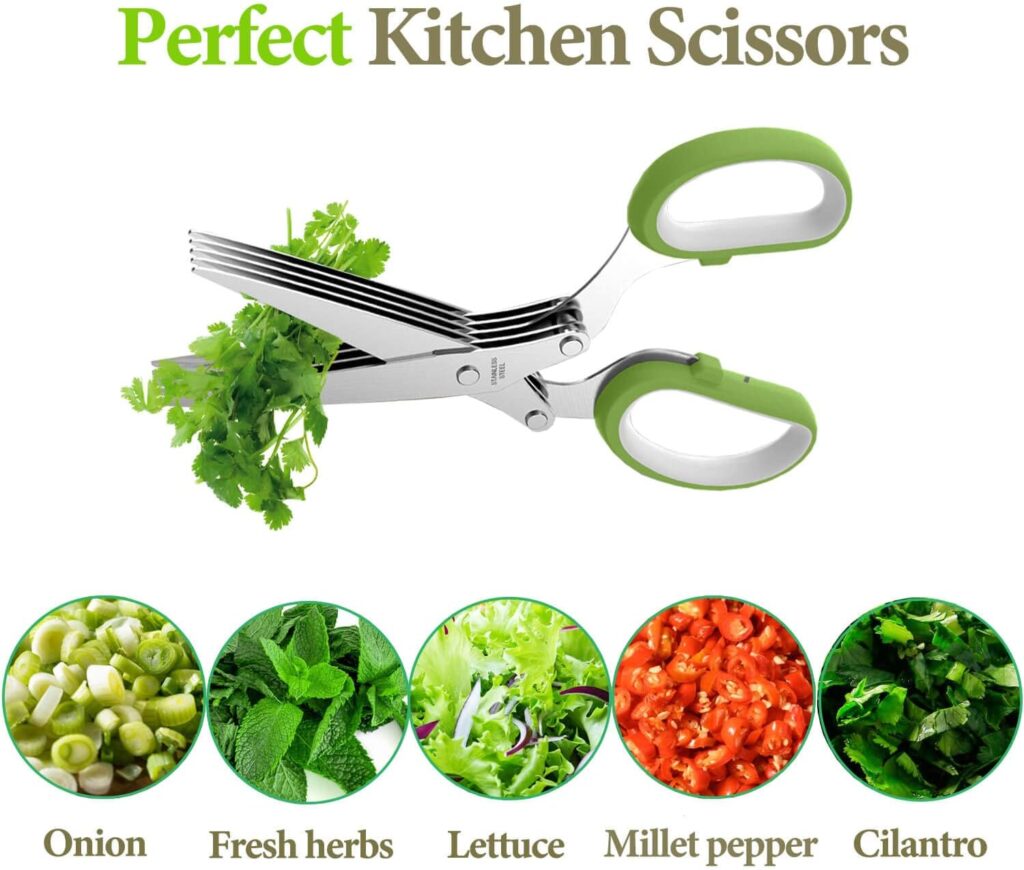 Herb Scissors, Herb Scissors with 5 Blades and Cover – Sharp Dishwasher Safe Kitchen Scissors, Must-Have Kitchen Gadgets, Cool Gadgets, Herb Shears Cutter tool, Green Herb Scissors, Herb Scissors with 5 Blades and Cover – Sharp Dishwasher Safe Kitchen Scissors, Must-Have Kitchen Gadgets, Cool Gadgets, Herb Shears Cutter tool, Green