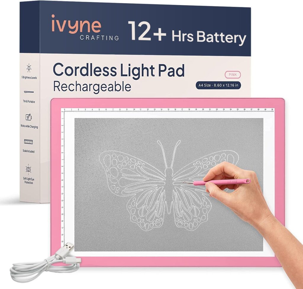 iVyne Rechargeable A4 Light Pad for Tracing Weeding - LED Light Board for Weeding Vinyl - for Cricut Vinyl Weeding Tools - Ultra-Thin Portable - Perfect for Artists Crafters - Pink iVyne Rechargeable A4 Light Pad for Tracing Weeding - LED Light Board for Weeding Vinyl - for Cricut Vinyl Weeding Tools - Ultra-Thin Portable - Perfect for Artists Crafters - Pink