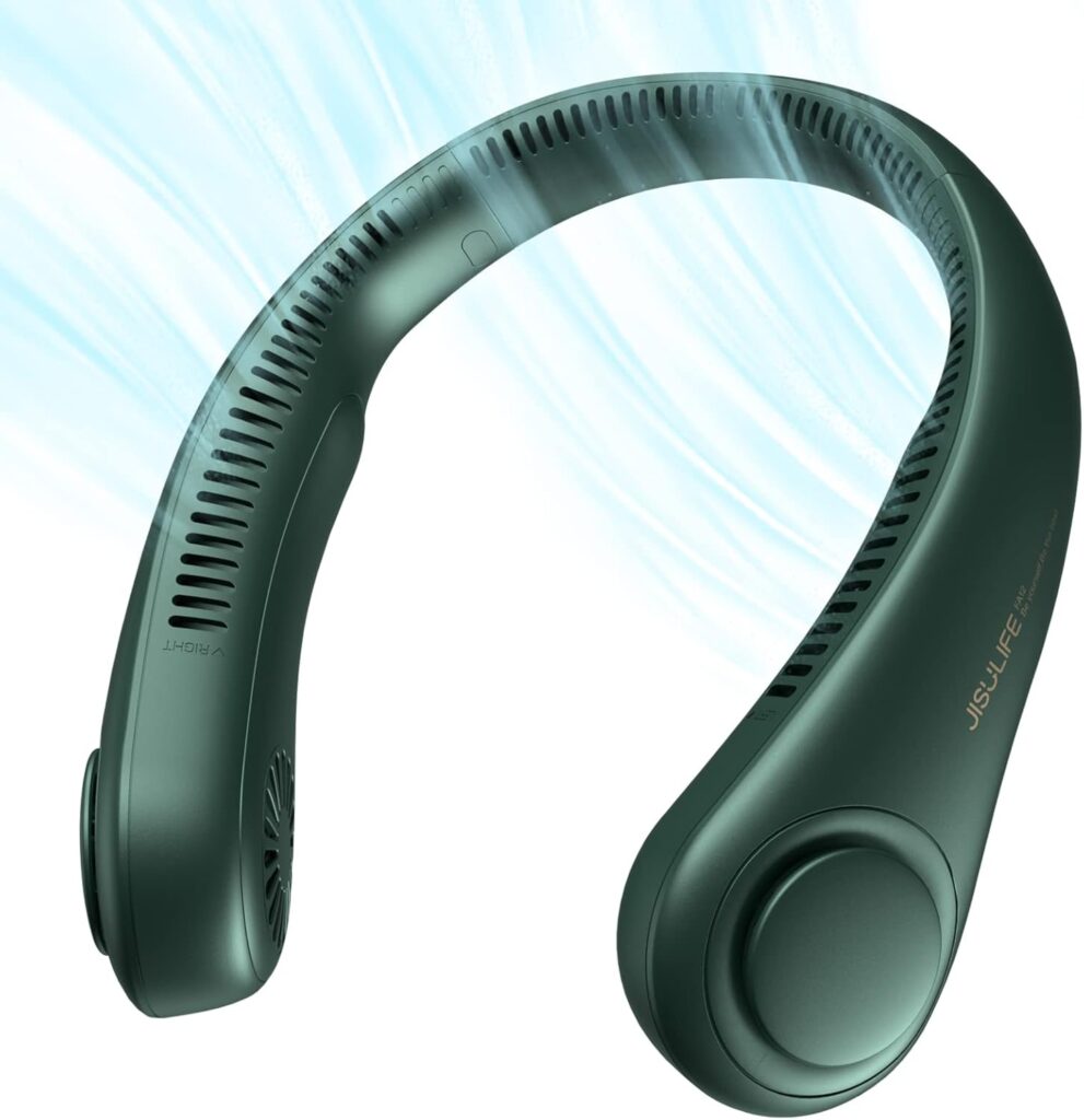 JISULIFE Portable Neck Fan, Hands-Free Bladeless, 5 Speeds, 4000 mAh Battery Operated Wearable Personal Fan, Twistable, Rechargeable, Gift for Women Men-Dark Green JISULIFE Portable Neck Fan, Hands-Free Bladeless, 5 Speeds, 4000 mAh Battery Operated Wearable Personal Fan, Twistable, Rechargeable, Gift for Women Men-Dark Green