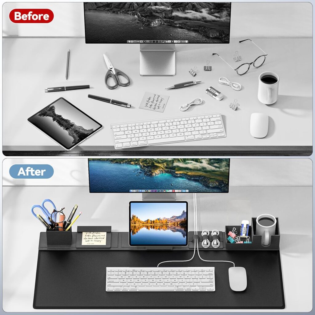 KDD Desk Pad and Organizer Set, 6 in 1 Mouse Mat with Magnetic Desktop Storage Accessories DIY Feature for Phone and Tablet Stand/Cup Holder/Card Holder/Pen Holder/Cable Management for Office and Home KDD Desk Pad and Organizer Set, 6 in 1 Mouse Mat with Magnetic Desktop Storage Accessories DIY Feature for Phone and Tablet Stand/Cup Holder/Card Holder/Pen Holder/Cable Management for Office and Home