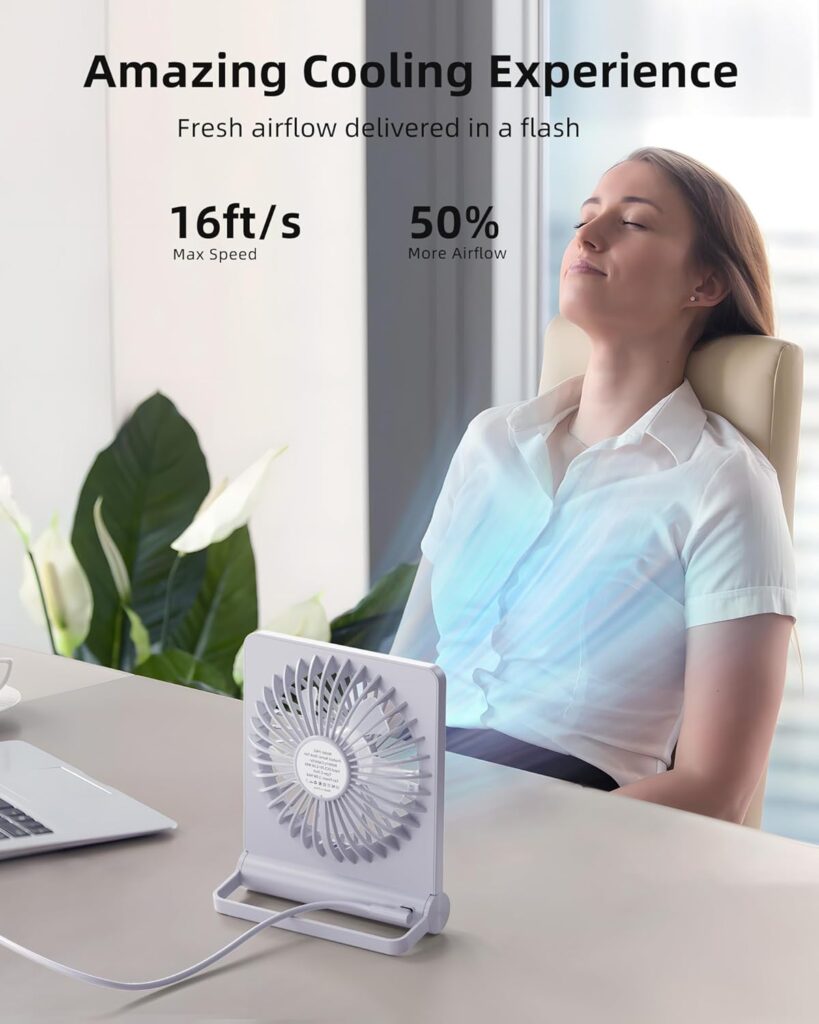 Koonie Desk Fan, Strong Wind Ultra Quiet Small USB Fan 180° Tilt Folding 3 Speeds Adjustable USB-C Powered Personal Fan for Home Office Desktop Black Koonie Desk Fan, Strong Wind Ultra Quiet Small USB Fan 180° Tilt Folding 3 Speeds Adjustable USB-C Powered Personal Fan for Home Office Desktop Black