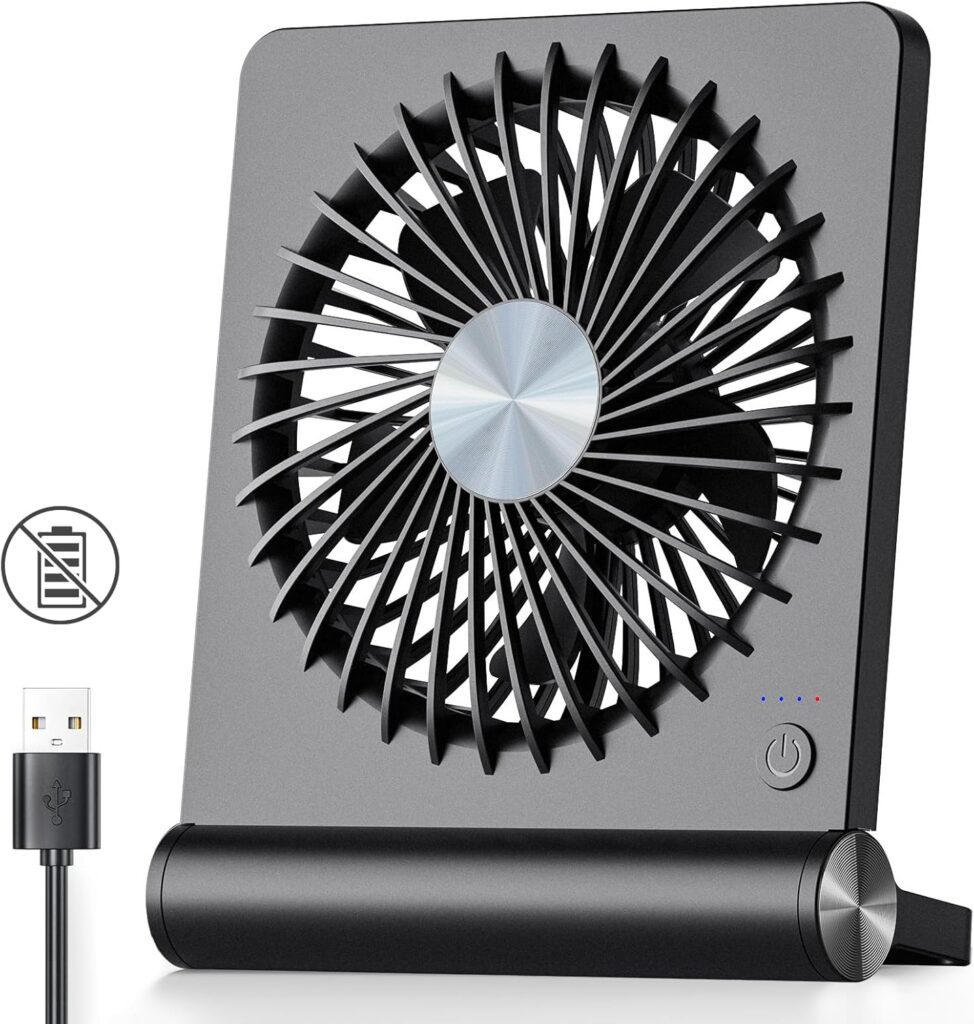 Koonie Desk Fan, Strong Wind Ultra Quiet Small USB Fan 180° Tilt Folding 3 Speeds Adjustable USB-C Powered Personal Fan for Home Office Desktop Black Koonie Desk Fan, Strong Wind Ultra Quiet Small USB Fan 180° Tilt Folding 3 Speeds Adjustable USB-C Powered Personal Fan for Home Office Desktop Black