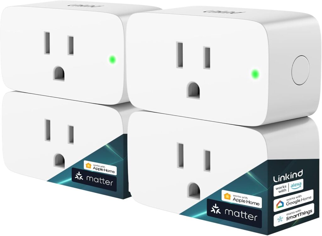 Linkind Matter Smart Plug, Work with Apple Home, Siri, Alexa, Google Home, SmartThings, Smart Outlet 15A/1800W Max, Smart Home Automation, APP Remote Control,TimerSchedule, 2.4G Wi-Fi Only, 4 Pack Linkind Matter Smart Plug, Work with Apple Home, Siri, Alexa, Google Home, SmartThings, Smart Outlet 15A/1800W Max, Smart Home Automation, APP Remote Control,TimerSchedule, 2.4G Wi-Fi Only, 4 Pack