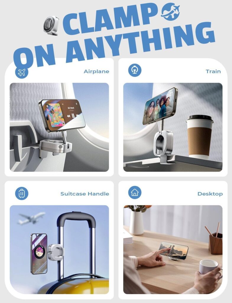 LISEN Airplane Phone Holder Mount Travel Essentials for MagSafe Accessories, Handsfree for MagSafe Phone Stand Women Flying Travel Accessories Long Flight Must Haves TikTok Vlog Recording for iPhone LISEN Airplane Phone Holder Mount Travel Essentials for MagSafe Accessories, Handsfree for MagSafe Phone Stand Women Flying Travel Accessories Long Flight Must Haves TikTok Vlog Recording for iPhone