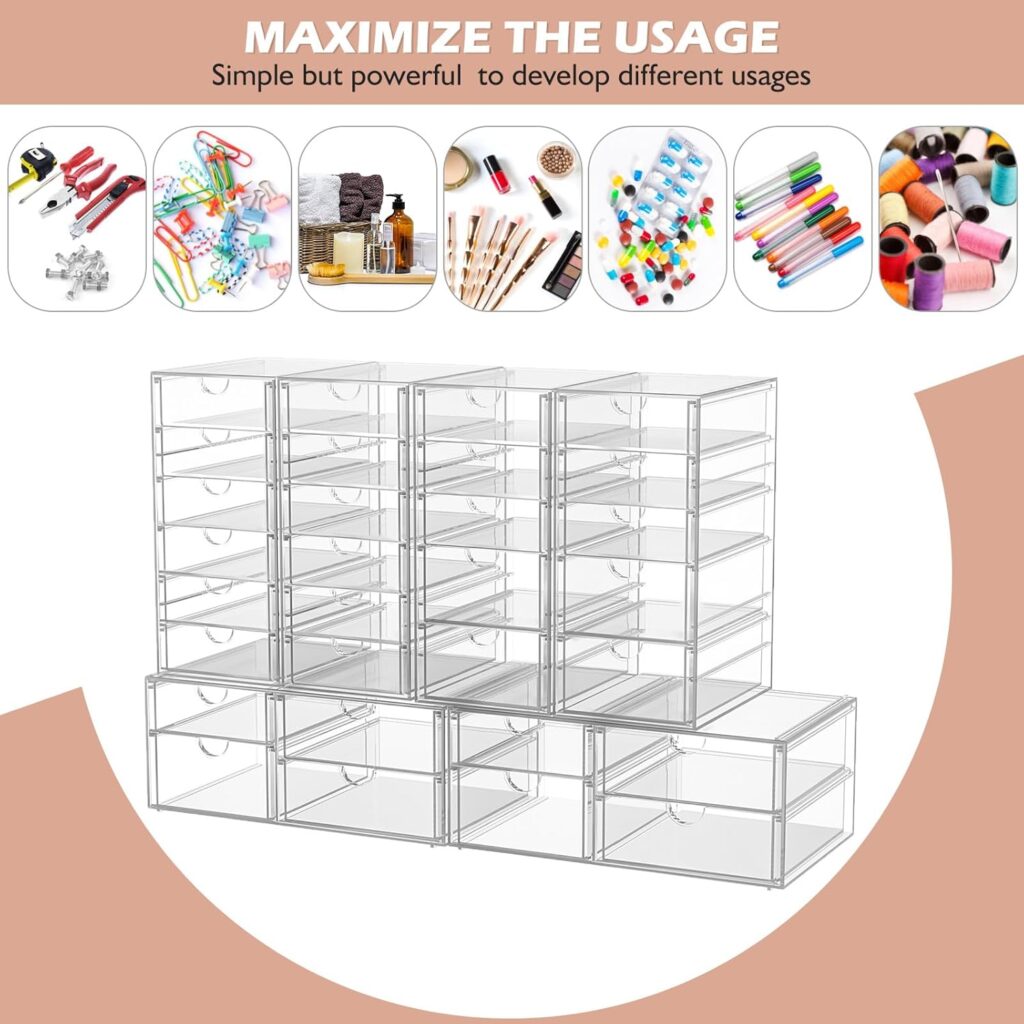 Makeup Organizer With 16 Drawers, 4 Pcs Desktop Office Supplies, Desk Organizers, Clear Desk Accessories, Dustproof Drawer Storage for Make Up, Jewelry, Pen, Stationary Makeup Organizer With 16 Drawers, 4 Pcs Desktop Office Supplies, Desk Organizers, Clear Desk Accessories, Dustproof Drawer Storage for Make Up, Jewelry, Pen, Stationary