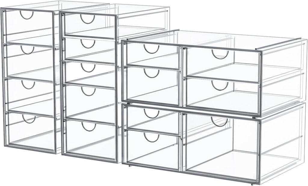Makeup Organizer With 16 Drawers, 4 Pcs Desktop Office Supplies, Desk Organizers, Clear Desk Accessories, Dustproof Drawer Storage for Make Up, Jewelry, Pen, Stationary Makeup Organizer With 16 Drawers, 4 Pcs Desktop Office Supplies, Desk Organizers, Clear Desk Accessories, Dustproof Drawer Storage for Make Up, Jewelry, Pen, Stationary