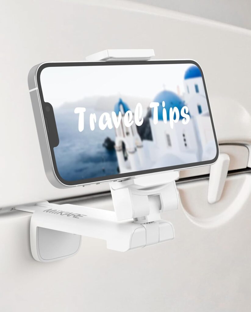 MiiKARE Airplane Travel Essentials Phone Holder, Universal Handsfree Phone Mount for Flying with 360 Degree Rotation, Accessory for Airplane, Travel Must Haves Phone Stand for Desk, Tray Table MiiKARE Airplane Travel Essentials Phone Holder, Universal Handsfree Phone Mount for Flying with 360 Degree Rotation, Accessory for Airplane, Travel Must Haves Phone Stand for Desk, Tray Table