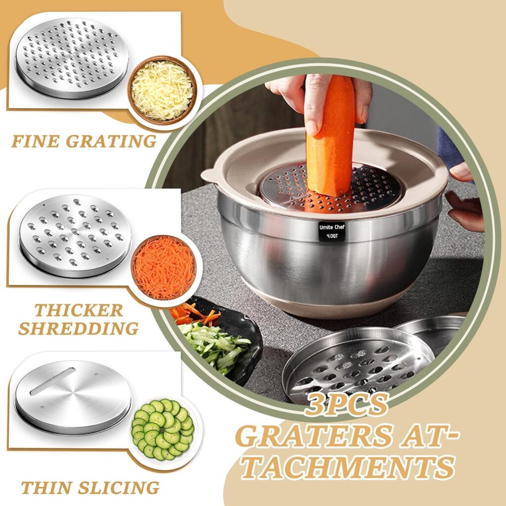 Mixing Bowls with Airtight Lids Set, 26PCS Stainless Steel Khaki Bowls with Grater Attachments, Non-Slip Bottoms Kitchen Gadgets Set, Size 7, 4, 2.5, 2.0,1.5, 1QT, Great for Mixing Serving Mixing Bowls with Airtight Lids Set, 26PCS Stainless Steel Khaki Bowls with Grater Attachments, Non-Slip Bottoms Kitchen Gadgets Set, Size 7, 4, 2.5, 2.0,1.5, 1QT, Great for Mixing Serving