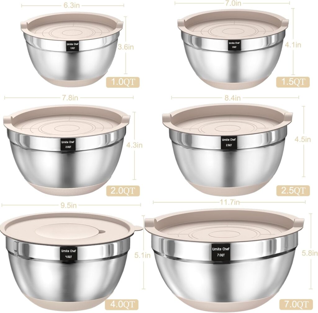 Mixing Bowls with Airtight Lids Set, 26PCS Stainless Steel Khaki Bowls with Grater Attachments, Non-Slip Bottoms Kitchen Gadgets Set, Size 7, 4, 2.5, 2.0,1.5, 1QT, Great for Mixing Serving Mixing Bowls with Airtight Lids Set, 26PCS Stainless Steel Khaki Bowls with Grater Attachments, Non-Slip Bottoms Kitchen Gadgets Set, Size 7, 4, 2.5, 2.0,1.5, 1QT, Great for Mixing Serving
