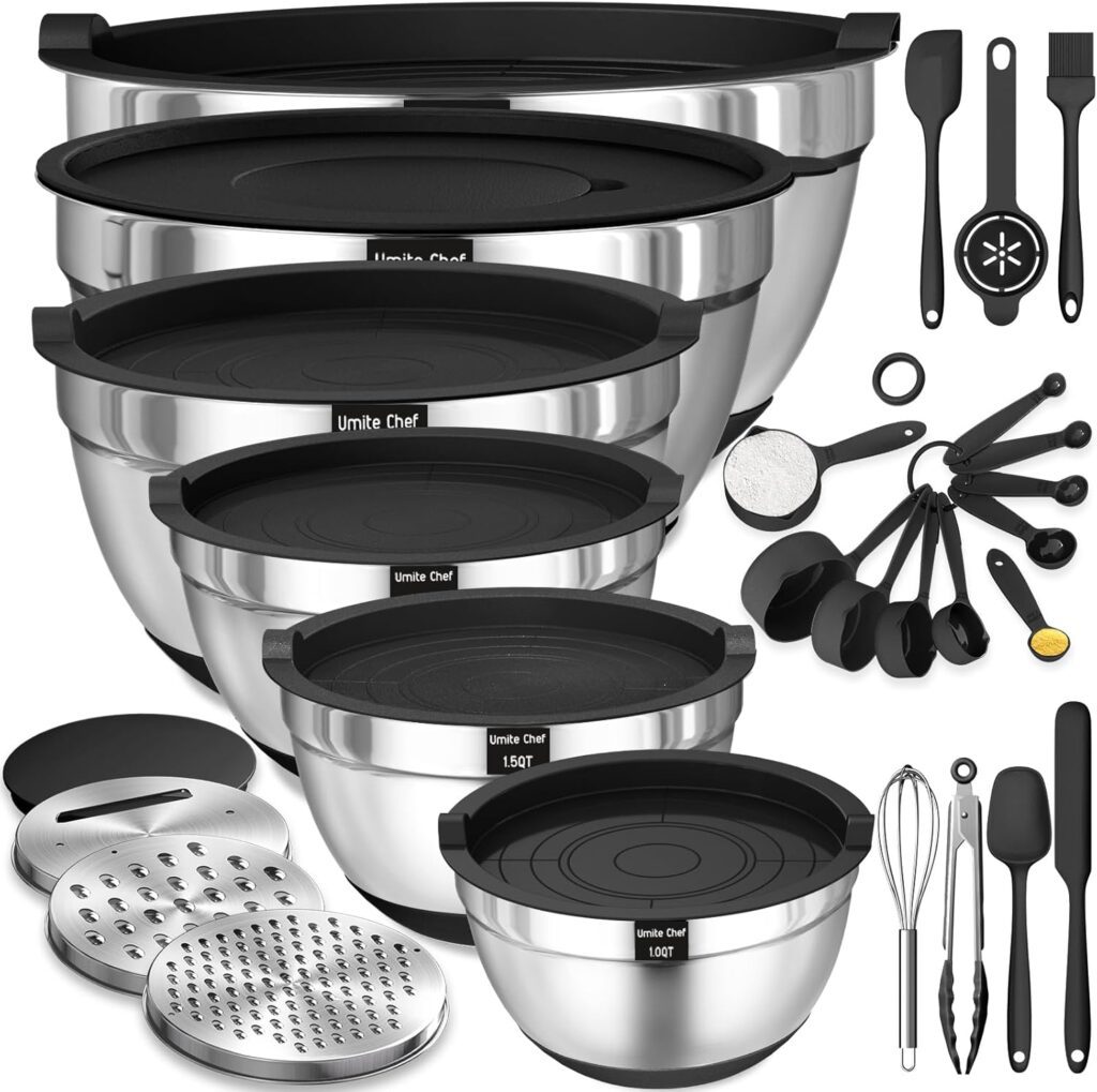 Mixing Bowls with Airtight Lids Set, 26PCS Stainless Steel Khaki Bowls with Grater Attachments, Non-Slip Bottoms Kitchen Gadgets Set, Size 7, 4, 2.5, 2.0,1.5, 1QT, Great for Mixing Serving Mixing Bowls with Airtight Lids Set, 26PCS Stainless Steel Khaki Bowls with Grater Attachments, Non-Slip Bottoms Kitchen Gadgets Set, Size 7, 4, 2.5, 2.0,1.5, 1QT, Great for Mixing Serving