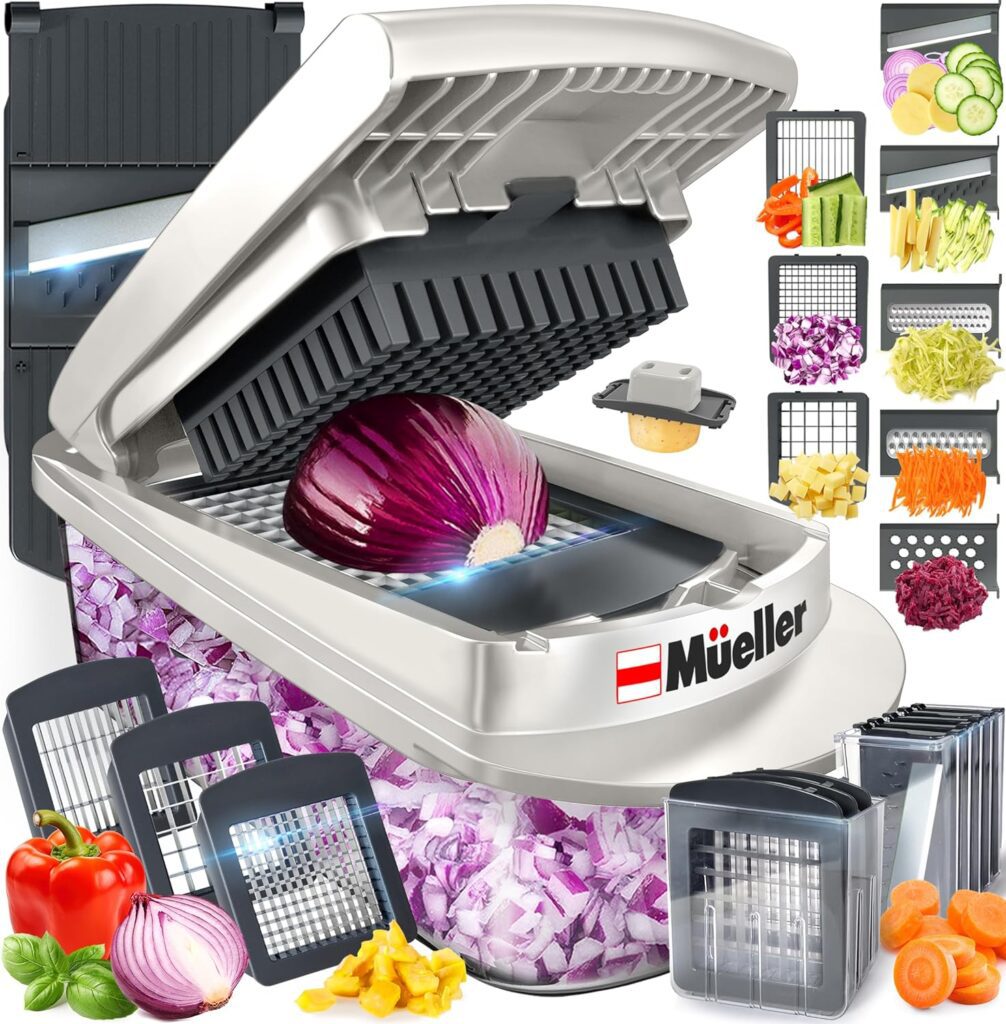 Mueller Pro-Series 10-in-1, 8 Blade Vegetable Chopper, Onion Mincer, Cutter, Dicer, Egg Slicer with Container, French Fry Cutter Potatoe Slicer, Home Essentials Kitchen Gadgets, Salad Chopper Mueller Pro-Series 10-in-1, 8 Blade Vegetable Chopper, Onion Mincer, Cutter, Dicer, Egg Slicer with Container, French Fry Cutter Potatoe Slicer, Home Essentials Kitchen Gadgets, Salad Chopper