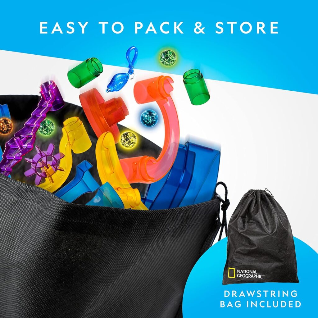 NATIONAL GEOGRAPHIC Glowing Marble Run – Construction Set with 15 Glow in The Dark Glass Marbles Storage Bag, STEM Gifts for Boys and Girls, Building Project Toy (Amazon Exclusive) NATIONAL GEOGRAPHIC Glowing Marble Run – Construction Set with 15 Glow in The Dark Glass Marbles Storage Bag, STEM Gifts for Boys and Girls, Building Project Toy (Amazon Exclusive)