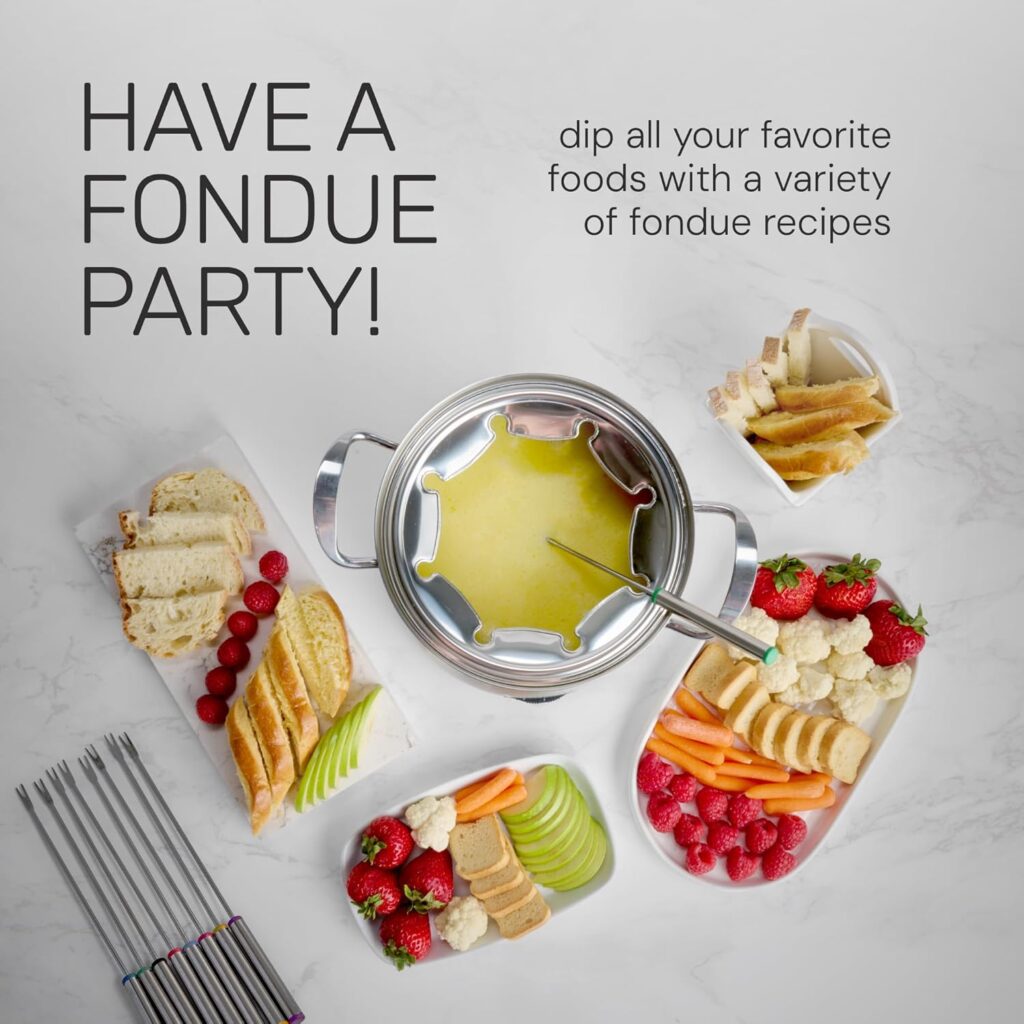 Nostalgia 6-Cup Electric Fondue Pot Set for Cheese Chocolate - 6 Color-Coded Forks, Temperature Control - Stainless Steel Kitchen Gadgets and Appliances for Hors dOeuvres and More - Stainless Steel Nostalgia 6-Cup Electric Fondue Pot Set for Cheese Chocolate - 6 Color-Coded Forks, Temperature Control - Stainless Steel Kitchen Gadgets and Appliances for Hors dOeuvres and More - Stainless Steel