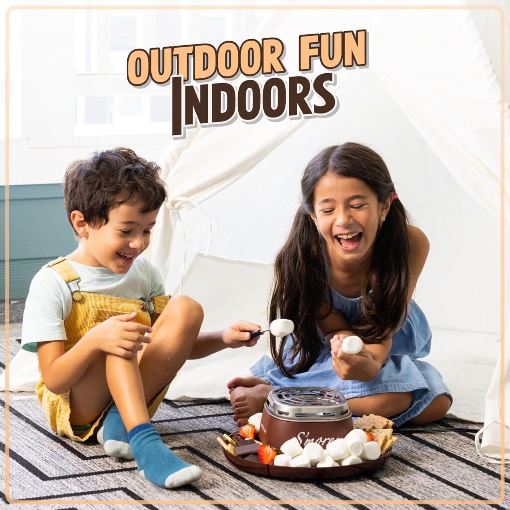 Nostalgia Tabletop Indoor Electric Smores Maker - Smores Kit With Marshmallow Roasting Sticks and 4 Trays for Graham Crackers, Chocolate, and Marshmallows - Movie Night Supplies - Brown Nostalgia Tabletop Indoor Electric Smores Maker - Smores Kit With Marshmallow Roasting Sticks and 4 Trays for Graham Crackers, Chocolate, and Marshmallows - Movie Night Supplies - Brown