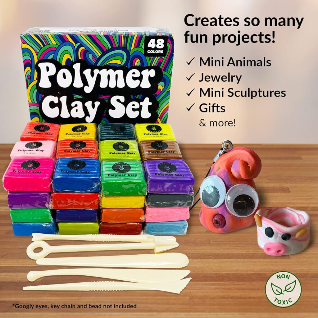 Oven Bake Polymer Clay Set, 48 Colors Modeling Clay Kit for Sculpting, Jewelry Making, Beads, Earrings, Molds, and Crafts Oven Bake Polymer Clay Set, 48 Colors Modeling Clay Kit for Sculpting, Jewelry Making, Beads, Earrings, Molds, and Crafts