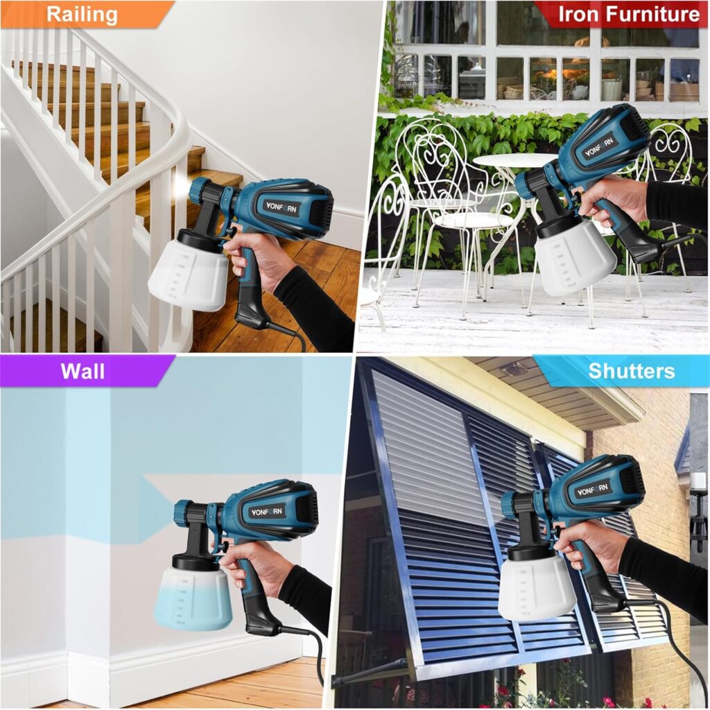 Paint Sprayer, 700W HVLP Spray Gun with Cleaning Blowing Joints, 4 Nozzles and 3 Patterns, Easy to Clean, for Furniture, Cabinets, Fence, Walls, Door, Garden Chairs etc. VF803 Paint Sprayer, 700W HVLP Spray Gun with Cleaning Blowing Joints, 4 Nozzles and 3 Patterns, Easy to Clean, for Furniture, Cabinets, Fence, Walls, Door, Garden Chairs etc. VF803