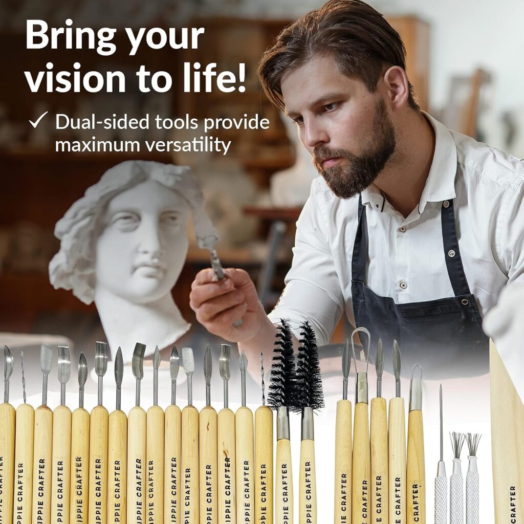 Polymer Clay Tools and Pottery Tool Kit, 45 Pieces for Modeling, Sculpting, Carving, and Shaping, Ceramic Tools for Pottery and Clay, Wood and Metal Supplies Polymer Clay Tools and Pottery Tool Kit, 45 Pieces for Modeling, Sculpting, Carving, and Shaping, Ceramic Tools for Pottery and Clay, Wood and Metal Supplies