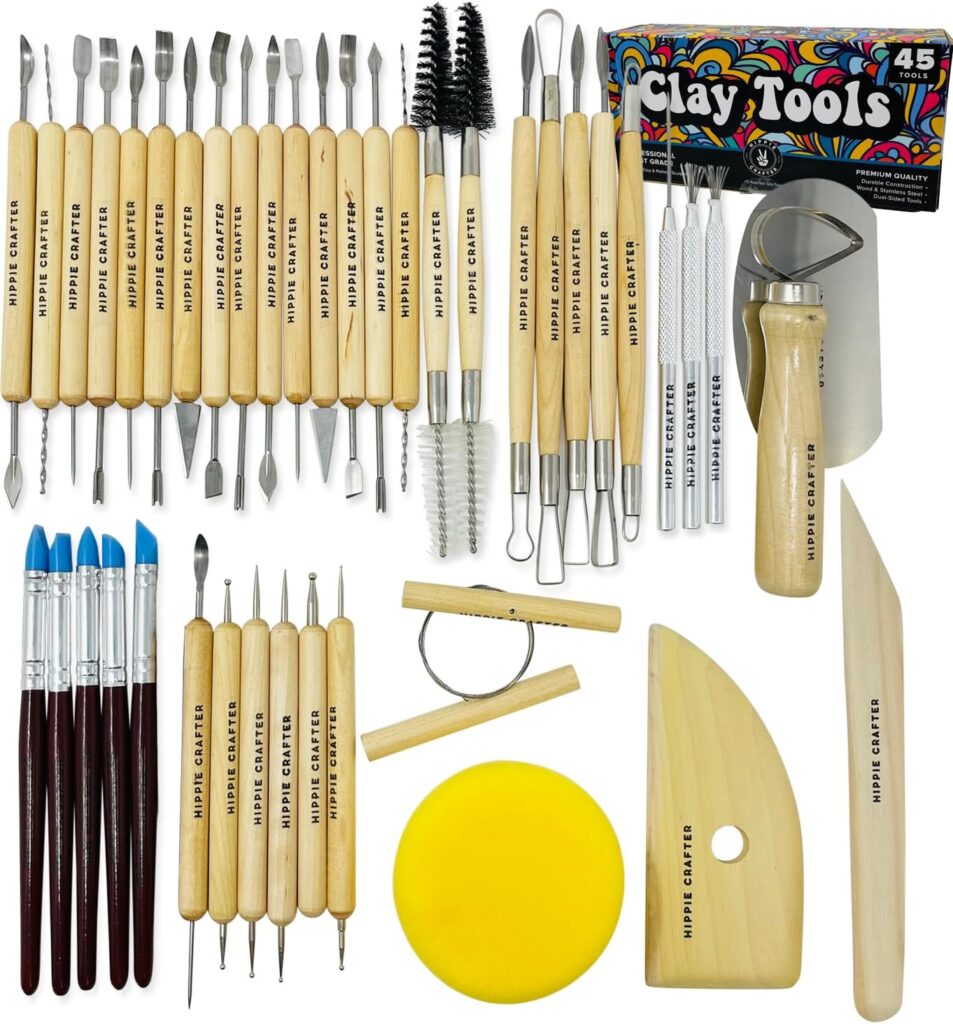 Polymer Clay Tools and Pottery Tool Kit, 45 Pieces for Modeling, Sculpting, Carving, and Shaping, Ceramic Tools for Pottery and Clay, Wood and Metal Supplies Polymer Clay Tools and Pottery Tool Kit, 45 Pieces for Modeling, Sculpting, Carving, and Shaping, Ceramic Tools for Pottery and Clay, Wood and Metal Supplies