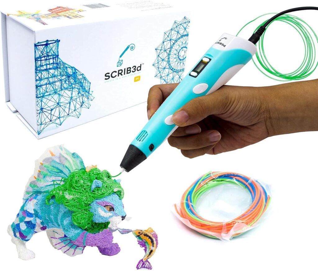 SCRIB3D P1 3D Printing Pen with Display - Includes 3D Pen, 3 Starter Colors of PLA Filament, Stencil Book + Project Guide, and Charger SCRIB3D P1 3D Printing Pen with Display - Includes 3D Pen, 3 Starter Colors of PLA Filament, Stencil Book + Project Guide, and Charger