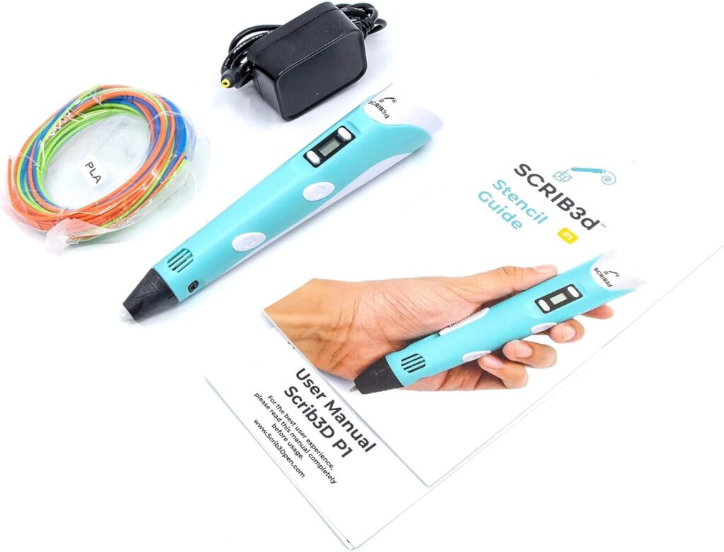SCRIB3D P1 3D Printing Pen with Display - Includes 3D Pen, 3 Starter Colors of PLA Filament, Stencil Book + Project Guide, and Charger SCRIB3D P1 3D Printing Pen with Display - Includes 3D Pen, 3 Starter Colors of PLA Filament, Stencil Book + Project Guide, and Charger