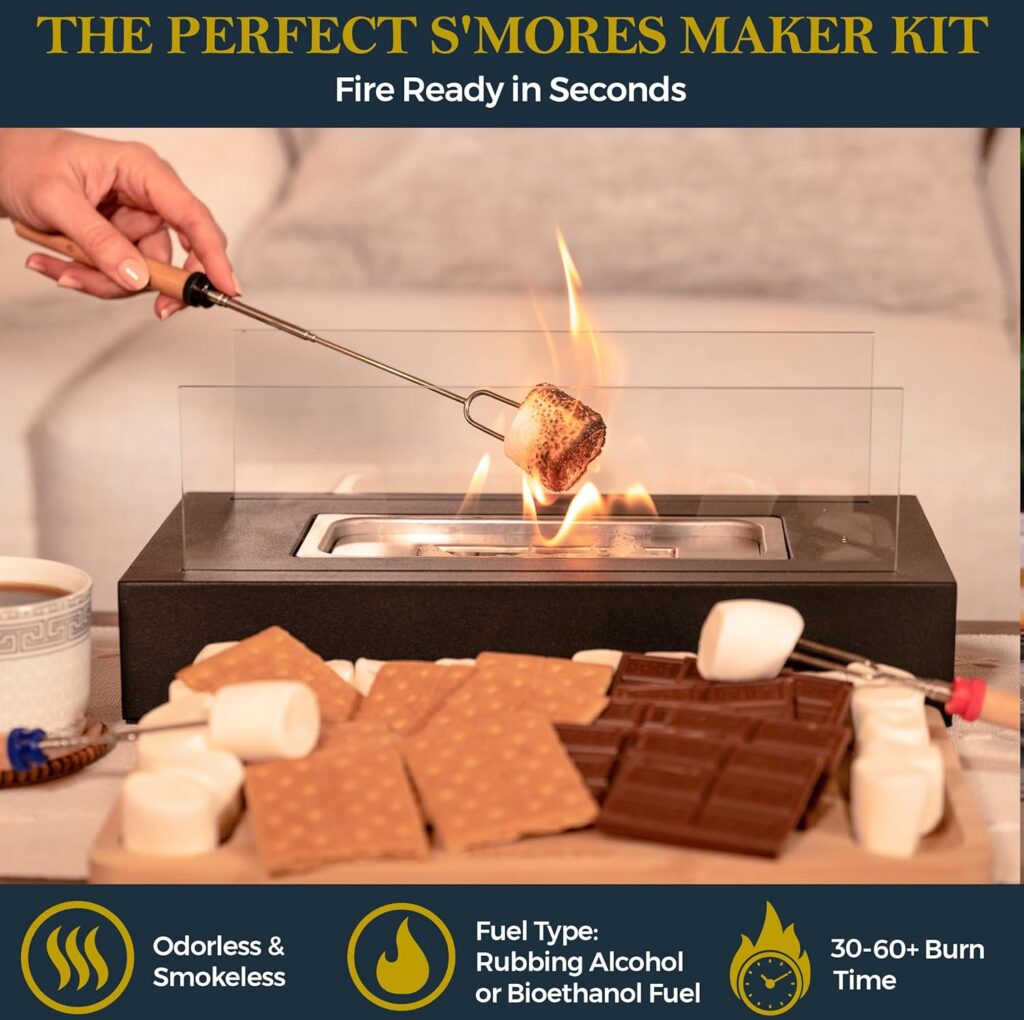 Tabletop Fire Pit with Smores Maker Kit Portable Indoor/Outdoor Mini Small Fireplace Table Top Decor Home Patio Balcony Backyard Gifts for Women Mom Her Wedding Housewarming Birthday Tabletop Fire Pit with Smores Maker Kit Portable Indoor/Outdoor Mini Small Fireplace Table Top Decor Home Patio Balcony Backyard Gifts for Women Mom Her Wedding Housewarming Birthday