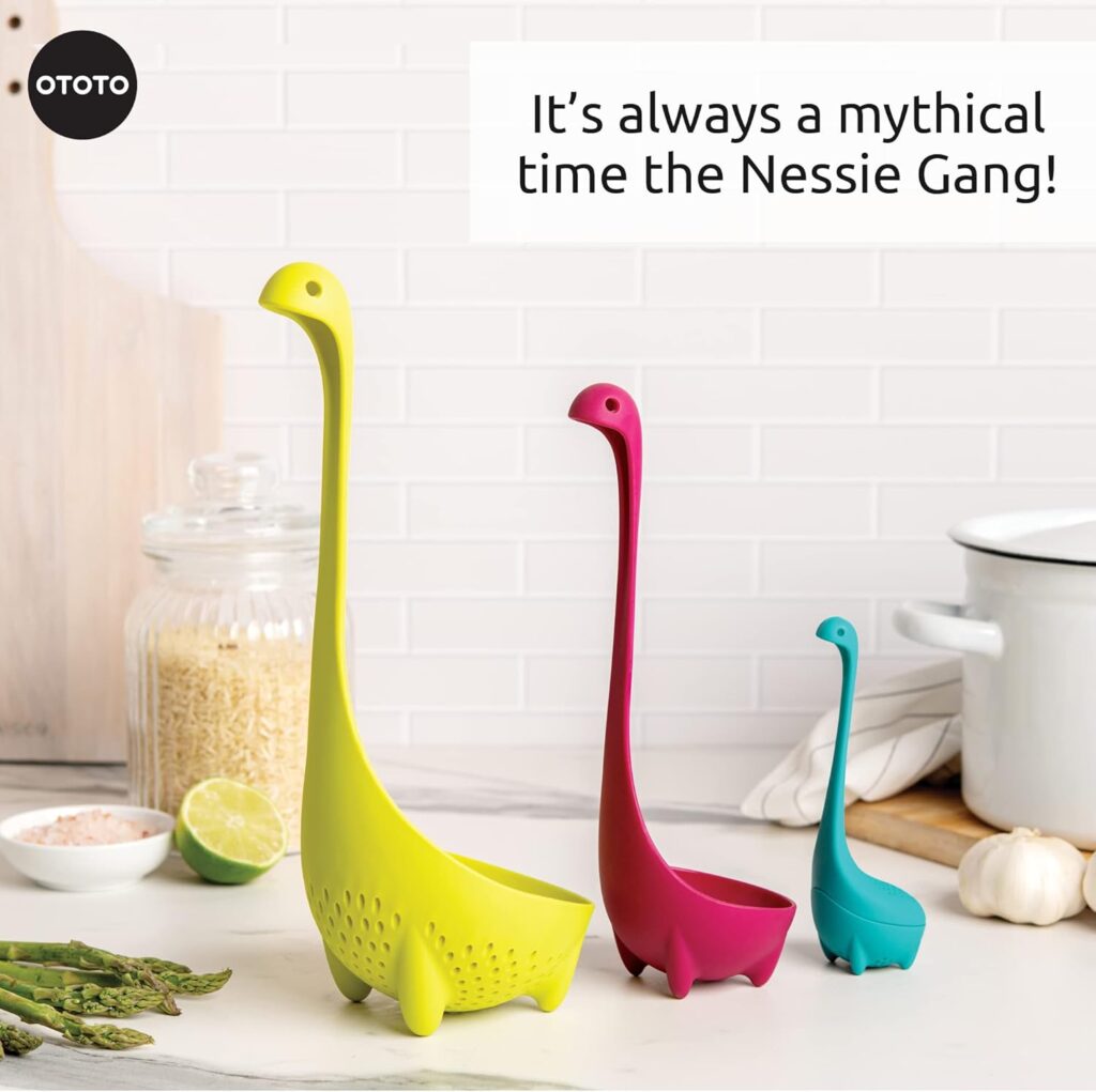 The Nessie Family by OTOTO - Pack of 3 Tea Infuser, Soup Ladle, and Colander - Cute Kitchen Accessories, Cooking Gifts, Funny Kitchen Gadgets, Kitchen Gifts The Nessie Family by OTOTO - Pack of 3 Tea Infuser, Soup Ladle, and Colander - Cute Kitchen Accessories, Cooking Gifts, Funny Kitchen Gadgets, Kitchen Gifts