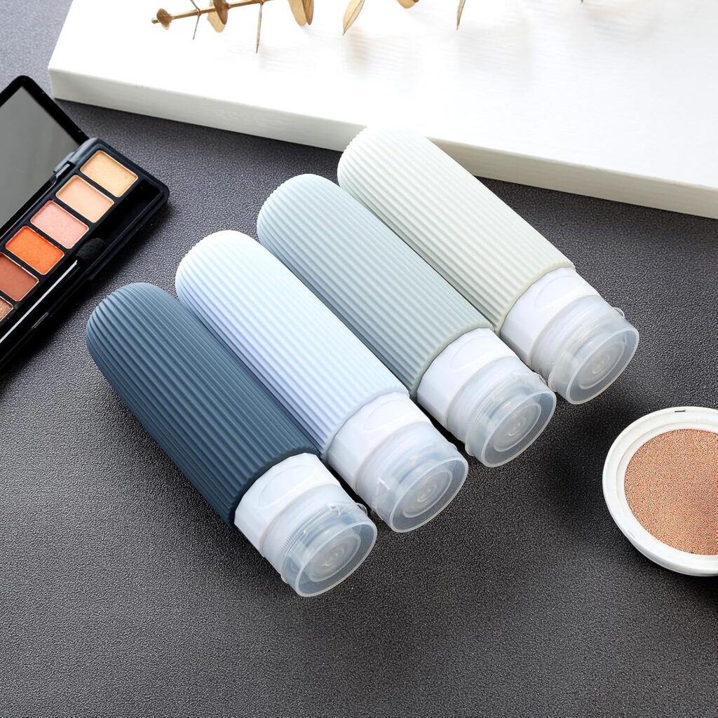 Travel Bottles for Toiletries, Tsa Approved 3oz Portable Travel Bottles, BPA Free Leak Proof Squeezable Silicone Travel Size Containers, Travel Accessories with Clear Toiletry Bag (4 Pack)
